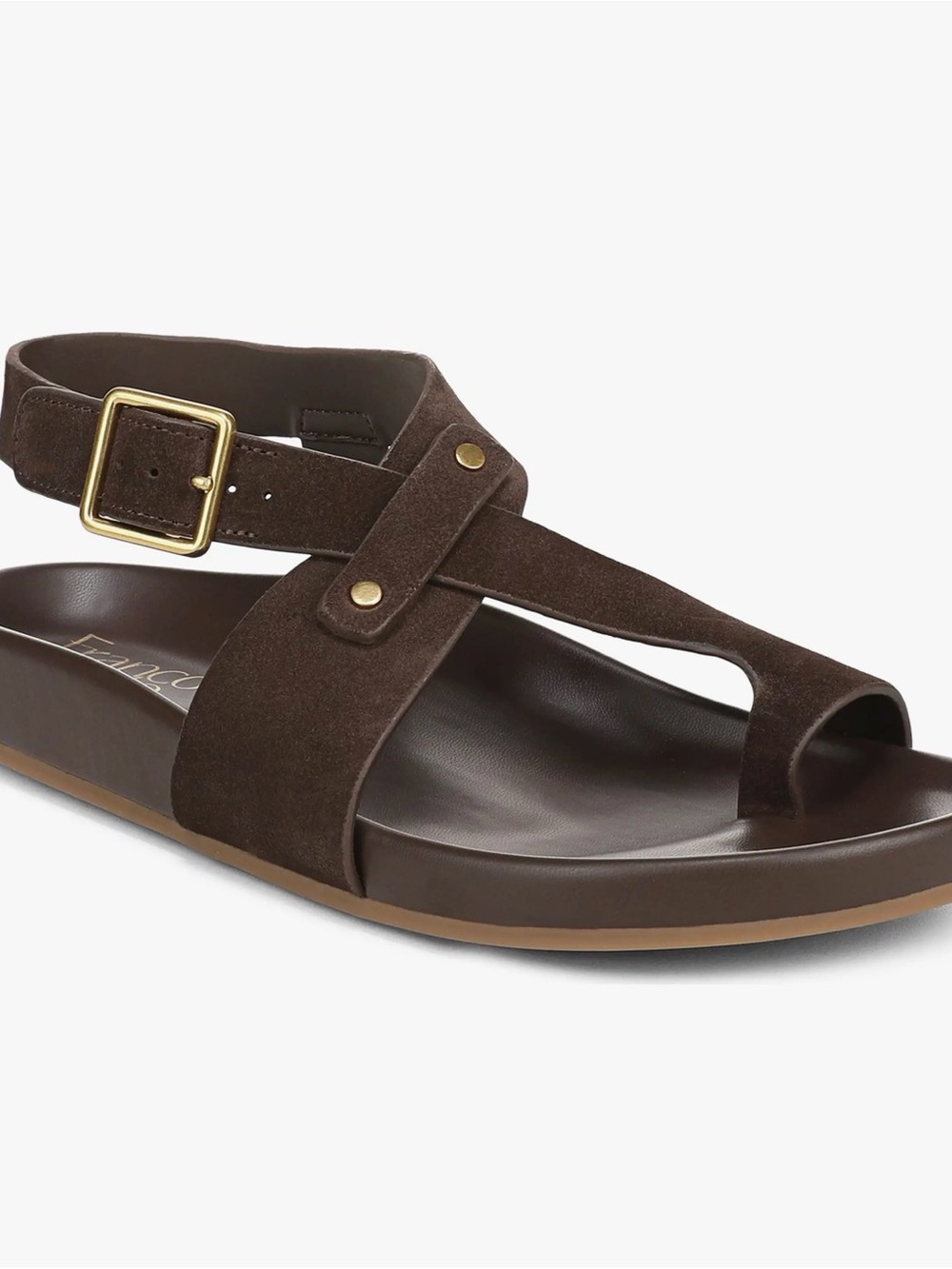 Franco Sarto Blair Dark Brown Suede Toe-Loop Ankle Strap Sandal size 8 new